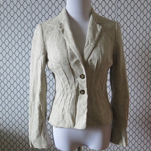 HOBBS London Two Button Long Sleeve Beige Linen Blazer - Size 4 - Picture 1 of 8